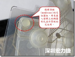 橡膠薄膜(membrane)的定位圓柱，可以用來塞入塑膠上的橢圓形孔洞，最為緊配的定位之用。