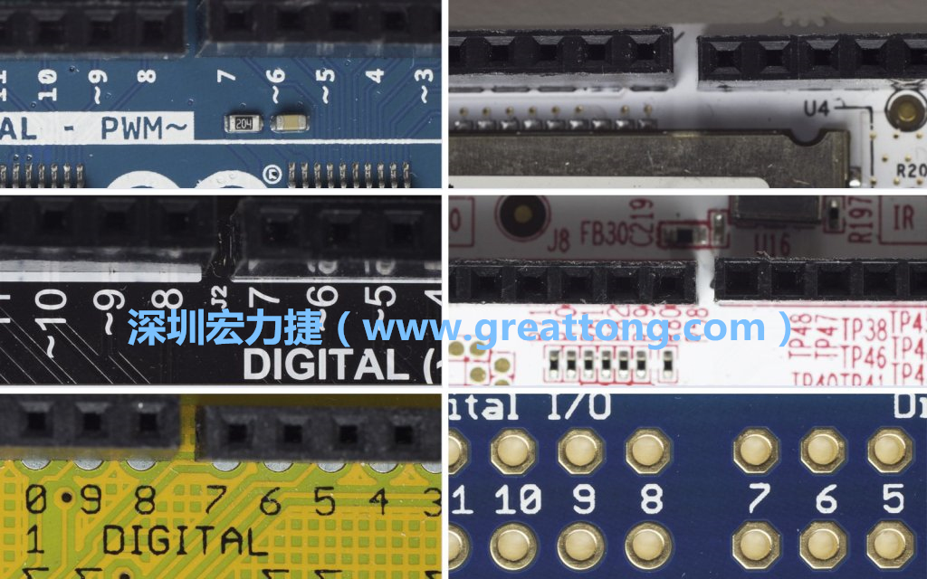 各種不同尺寸的Arduino上第7、8腳位的間距。